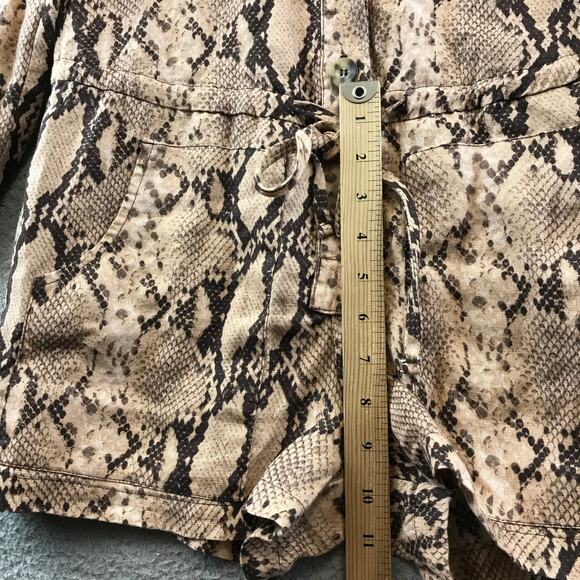 ENZA‎ COSTA Jumpsuit Womens 1 M Brown Linen Long Sleeve Romper Python - Picture 9 of 12